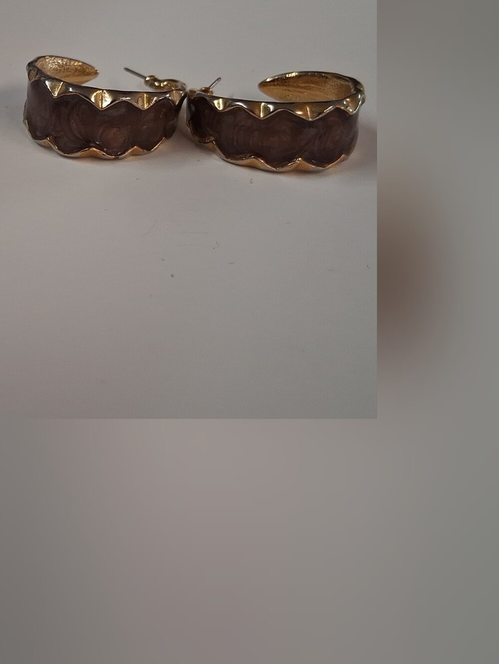 Gold-Tone Brown Hoop Earrings